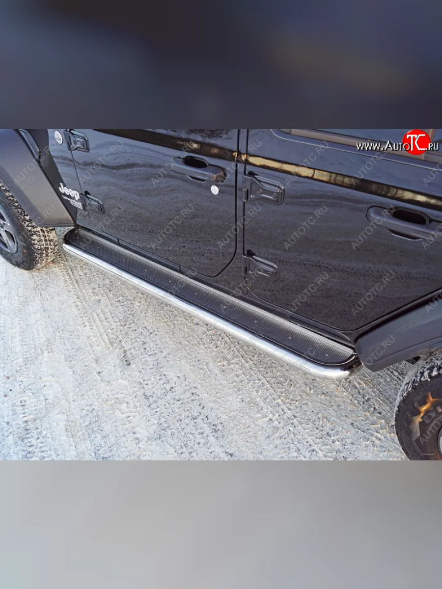 Пороги с площадкой 60,3 мм ТСС Тюнинг Jeep Wrangler JL 3 дв. дорестайлинг (2018-2024) (нержавейка)  в Керчи Республика Крым