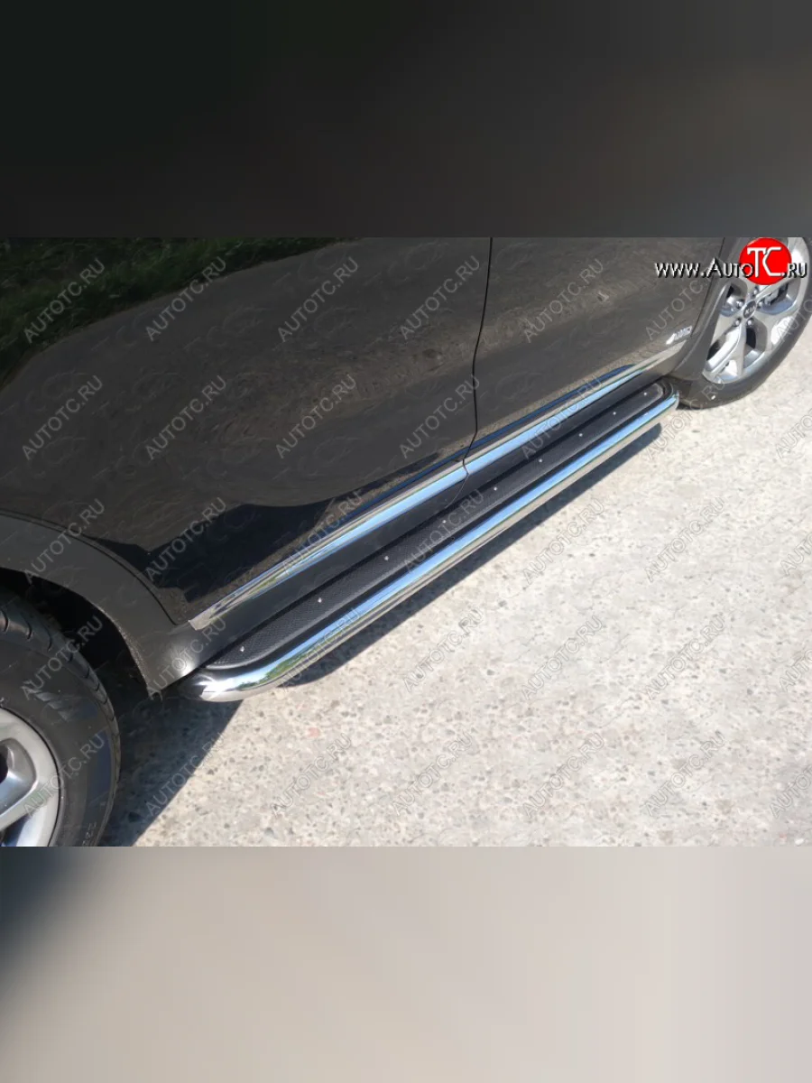 Пороги с площадкой 60,3 мм Prime ТСС Тюнинг KIA Sorento UM/Prime дорестайлинг (2014-2018) (нержавейка)  в Самаре Самарской области
