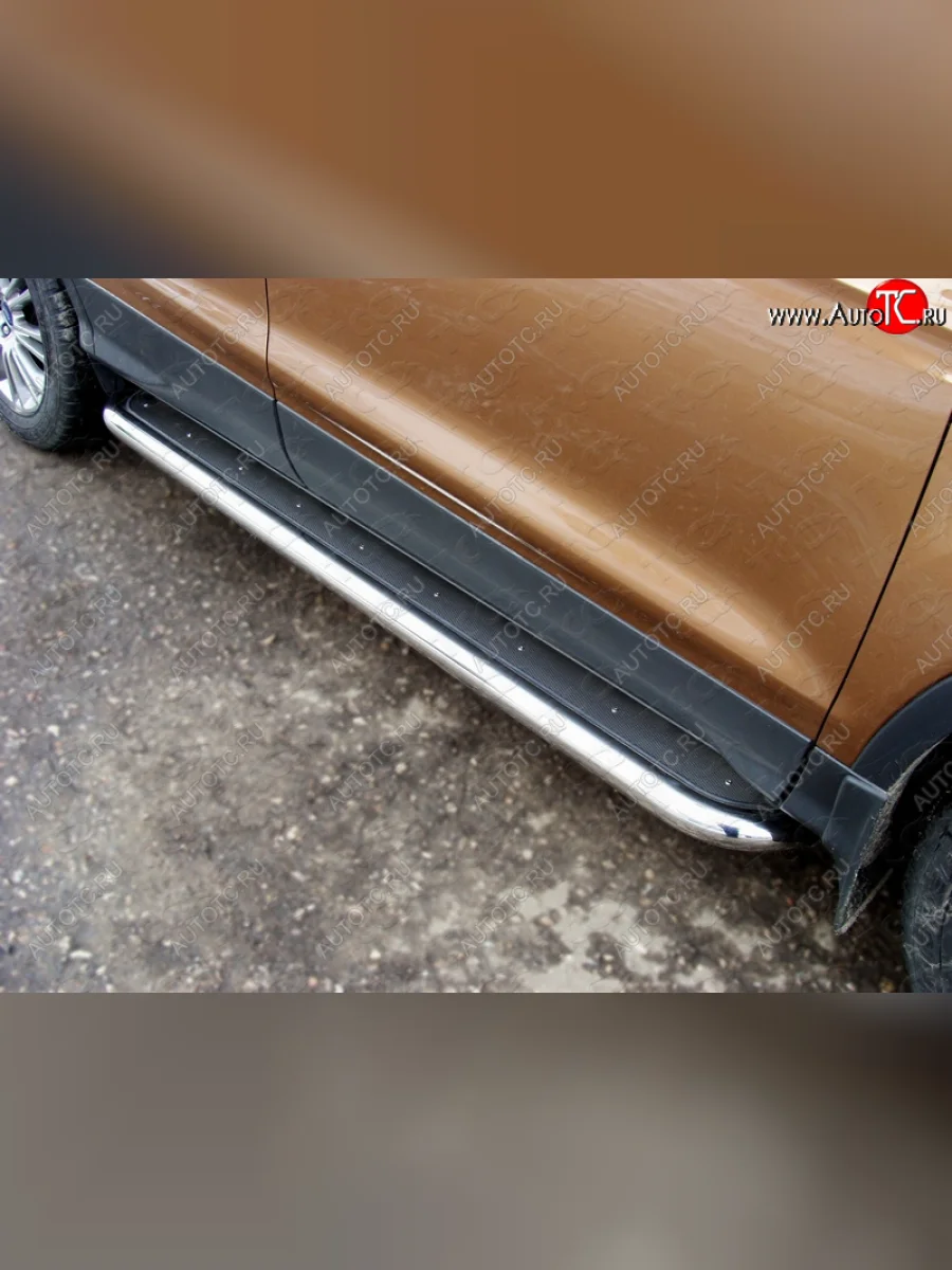 Пороги с площадкой 60,3 мм ТСС Тюнинг Ford Kuga 2 дорестайлинг (2013-2016) (нержавейка)  в Самаре Самарской области