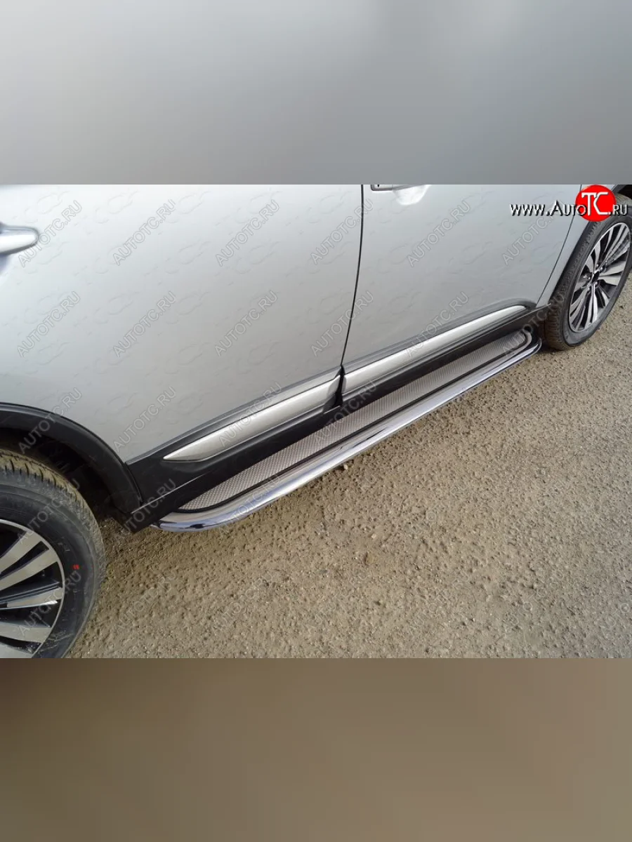 Пороги с площадкой 75х42 мм ТСС Тюнинг Mitsubishi Outlander GF 3-ий рестайлинг (2018-2022) (нержавейка)