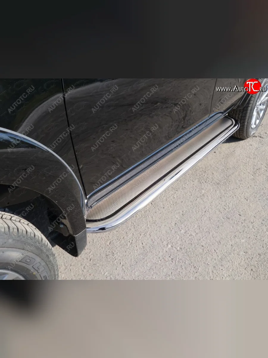 Пороги с площадкой 75х42 мм ТСС Тюнинг Mitsubishi L200 5 KK,KL рестайлинг (2018-2022) (нержавейка)  в Керчи Республика Крым