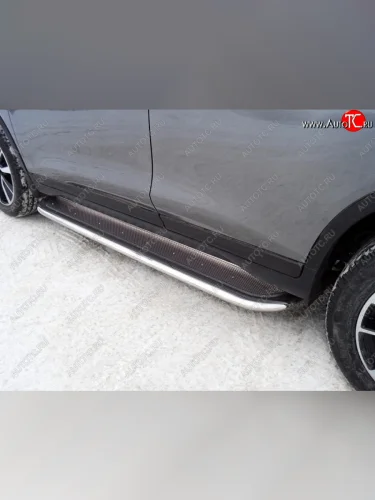 Пороги с площадкой 75х42 мм ТСС Тюнинг Nissan X-trail 3 T32 рестайлинг (2017-2022)