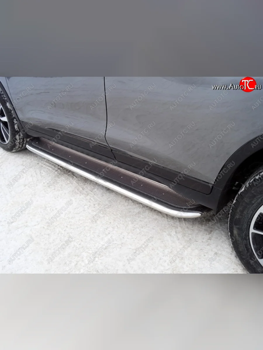 Пороги с площадкой 75х42 мм ТСС Тюнинг Nissan X-trail 3 T32 рестайлинг (2017-2022) (нержавейка)  в Воронеже Воронежской области