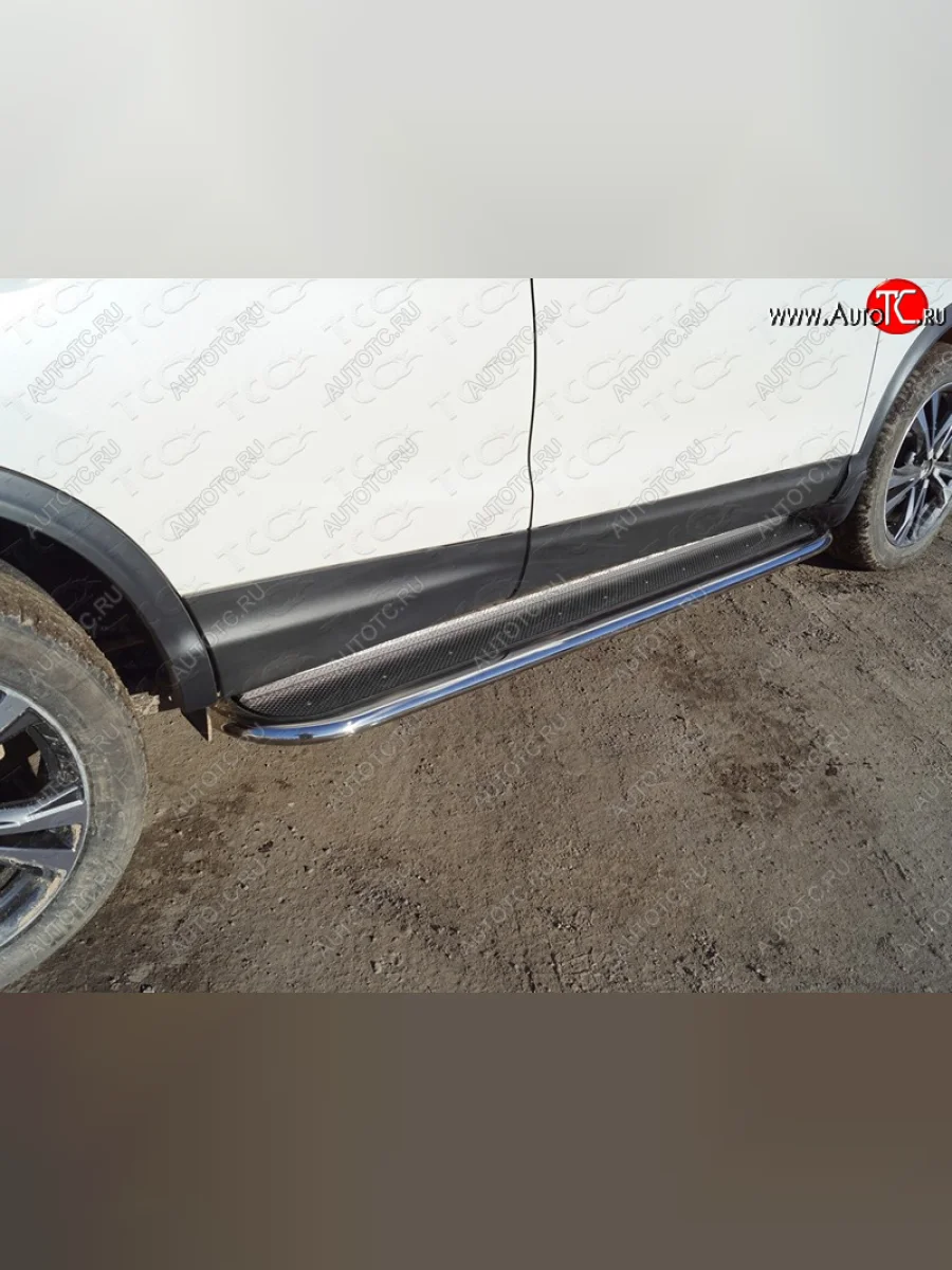 Пороги с площадкой 75х42 мм ТСС Тюнинг Nissan Qashqai 2 J11 дорестайлинг (2013-2019) (нержавейка)  в Самаре Самарской области