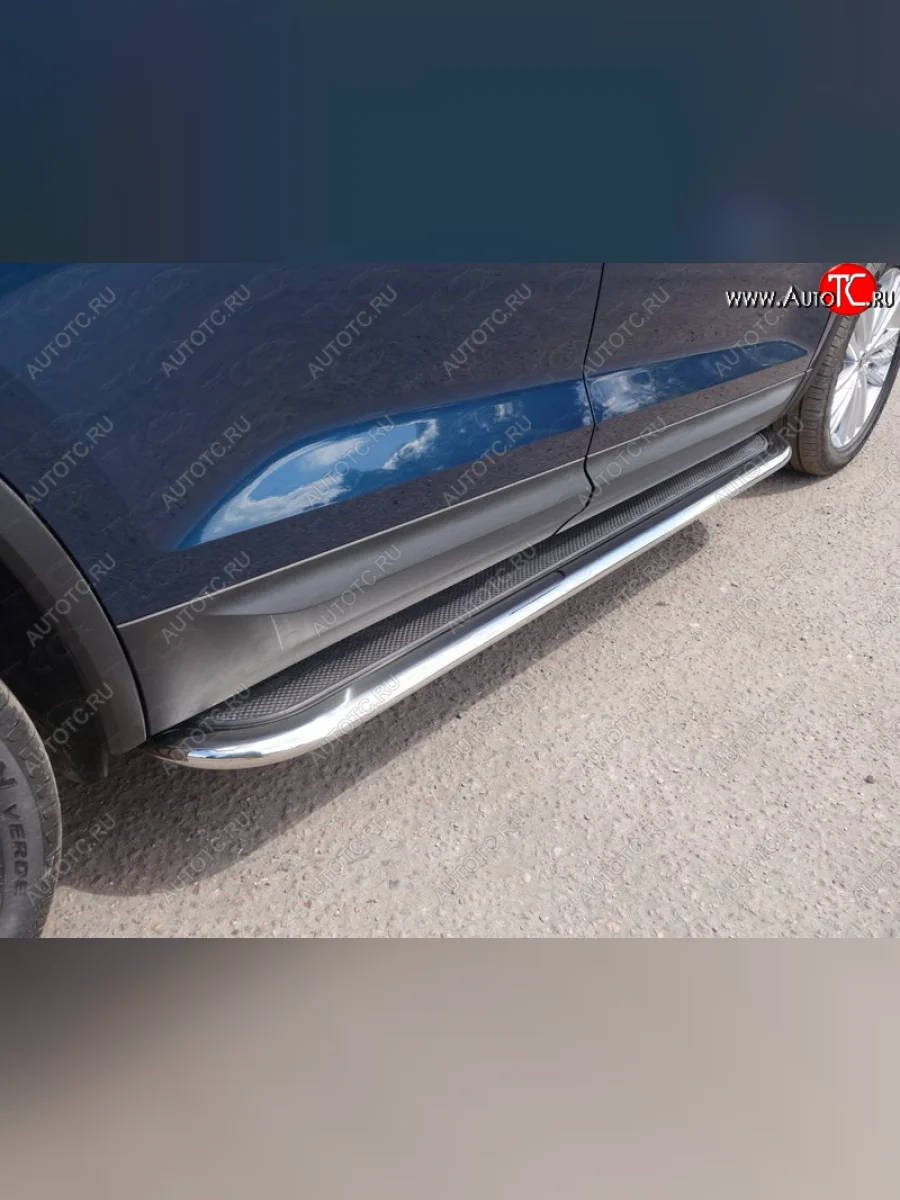 Пороги с площадкой 75х42 мм ТСС Тюнинг Skoda Kodiaq 1 NS7 дорестайлинг (2017-2021) (нержавейка)  в Самаре Самарской области