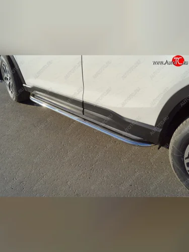 Пороги с площадкой 75х42 мм ТСС Тюнинг Subaru Forester SK/S14 дорестайлинг (2018-2021)