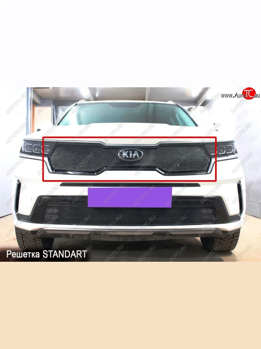 Защитная сетка решетки радиатора (ячейка 3х7 мм) Alfeco Стандарт KIA Sorento MQ4 (2020-2022) (Чёрная)  в Перми Пермском крае