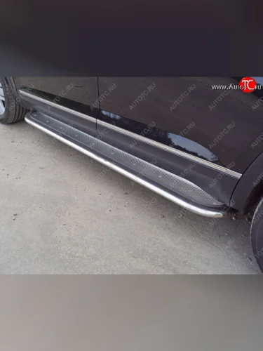 Пороги с площадкой (нерж. лист) 75х42 мм   Копируемое: Пороги с площадкой 75х42 мм ТСС Тюнинг Volkswagen Teramont 1 CA1 дорестайлинг (2016-2020)