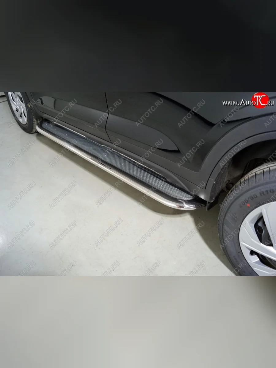 Пороги с площадкой 75х42 мм ТСС Тюнинг Hyundai Creta SU (2020-2022) (нержавейка)  В Кинешме Ивановской области