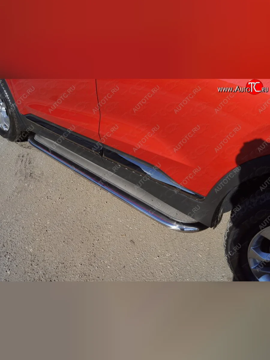 Пороги с площадкой 75х42 мм Premium ТСС Тюнинг Hyundai Santa Fe TM дорестайлинг (2018-2021) (нержавейка)  в Перми Пермском крае