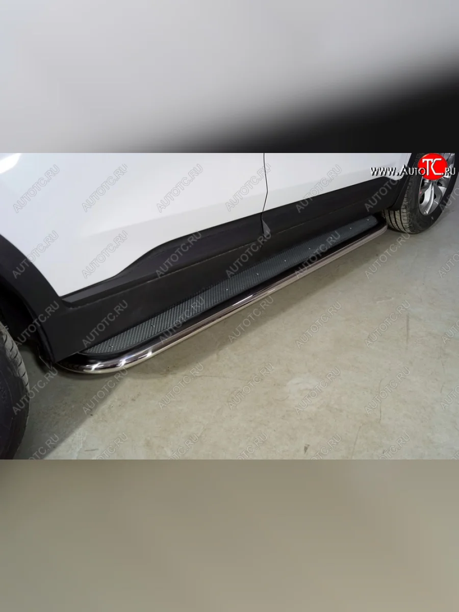 Пороги с площадкой 75х42 мм ТСС Тюнинг Hyundai Santa Fe TM рестайлинг (2020-2022) (нержавейка)  в Самаре Самарской области