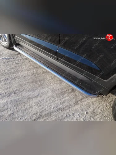 Пороги с площадкой 75х42 мм ТСС Тюнинг Hyundai Santa Fe TM дорестайлинг (2018-2021)