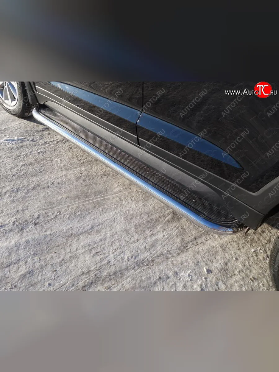 Пороги с площадкой 75х42 мм ТСС Тюнинг Hyundai Santa Fe TM дорестайлинг (2018-2021) (нержавейка)  в Перми Пермском крае