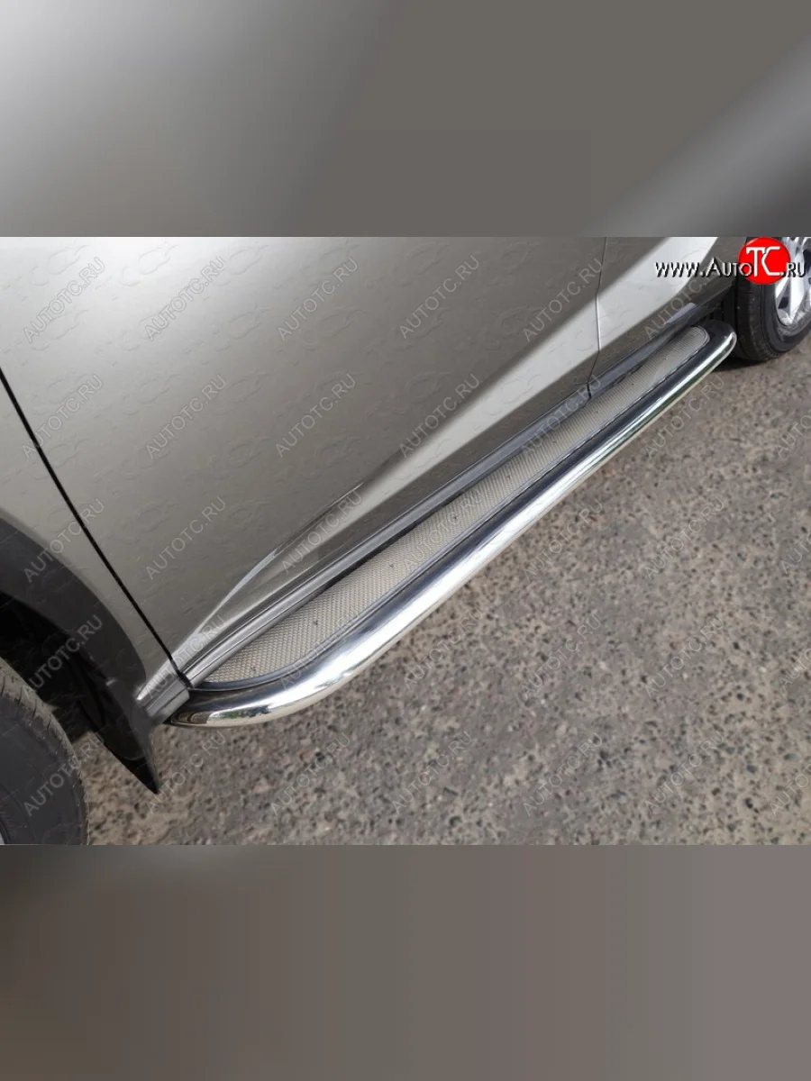 Пороги с площадкой 75х42 мм кроме F-Sport ТСС Тюнинг Lexus NX200 Z10 рестайлинг (2017-2021) (нержавейка)  в Перми Пермском крае