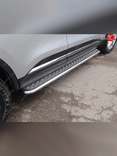 Пороги с площадкой 42,4 мм ТСС Тюнинг (серые) Renault Koleos 2 (2016-2025)