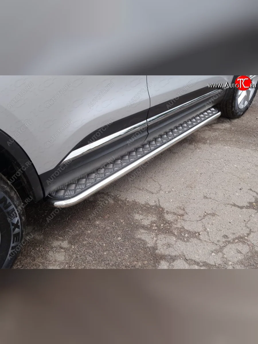 Пороги с площадкой 42,4 мм ТСС Тюнинг Renault Koleos 2 (2016-2025) (серые)  в Керчи Республика Крым