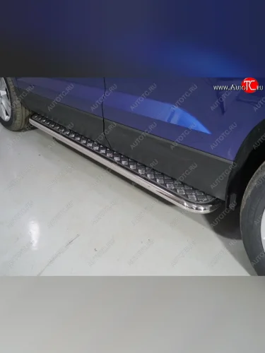 Пороги с площадкой 42,4 мм ТСС Тюнинг (серые) Skoda Karoq NU7 рестайлинг (2020-2025)