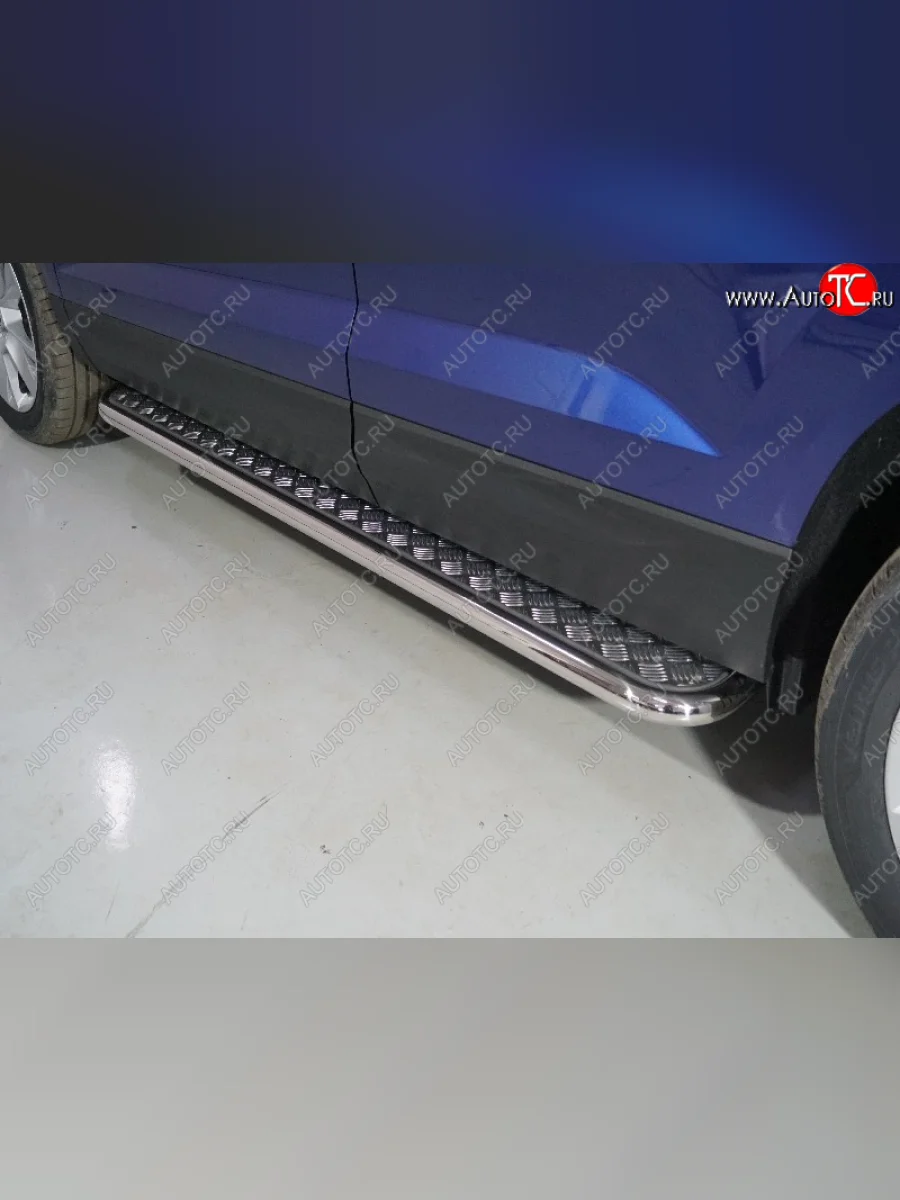 Пороги с площадкой 42,4 мм ТСС Тюнинг Skoda Karoq NU7 рестайлинг (2020-2025) (серые)  в Воронеже Воронежской области