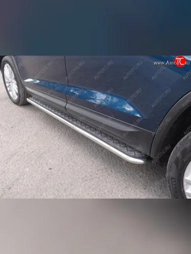Пороги с площадкой 42,4 мм ТСС Тюнинг (серые) Skoda Kodiaq 1 NS7 дорестайлинг (2017-2021)