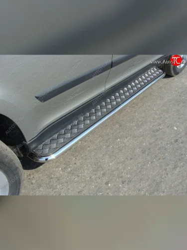 Пороги с площадкой 42,4 мм ТСС Тюнинг (серые) Skoda Yeti (2013-2018)