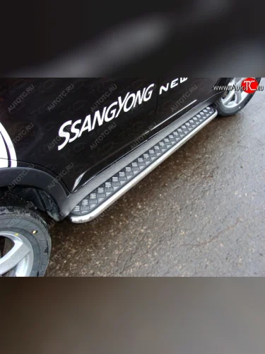 Пороги с площадкой 42,4 мм ТСС Тюнинг (серые) SSANGYONG Actyon рестайлинг (2013-2021)