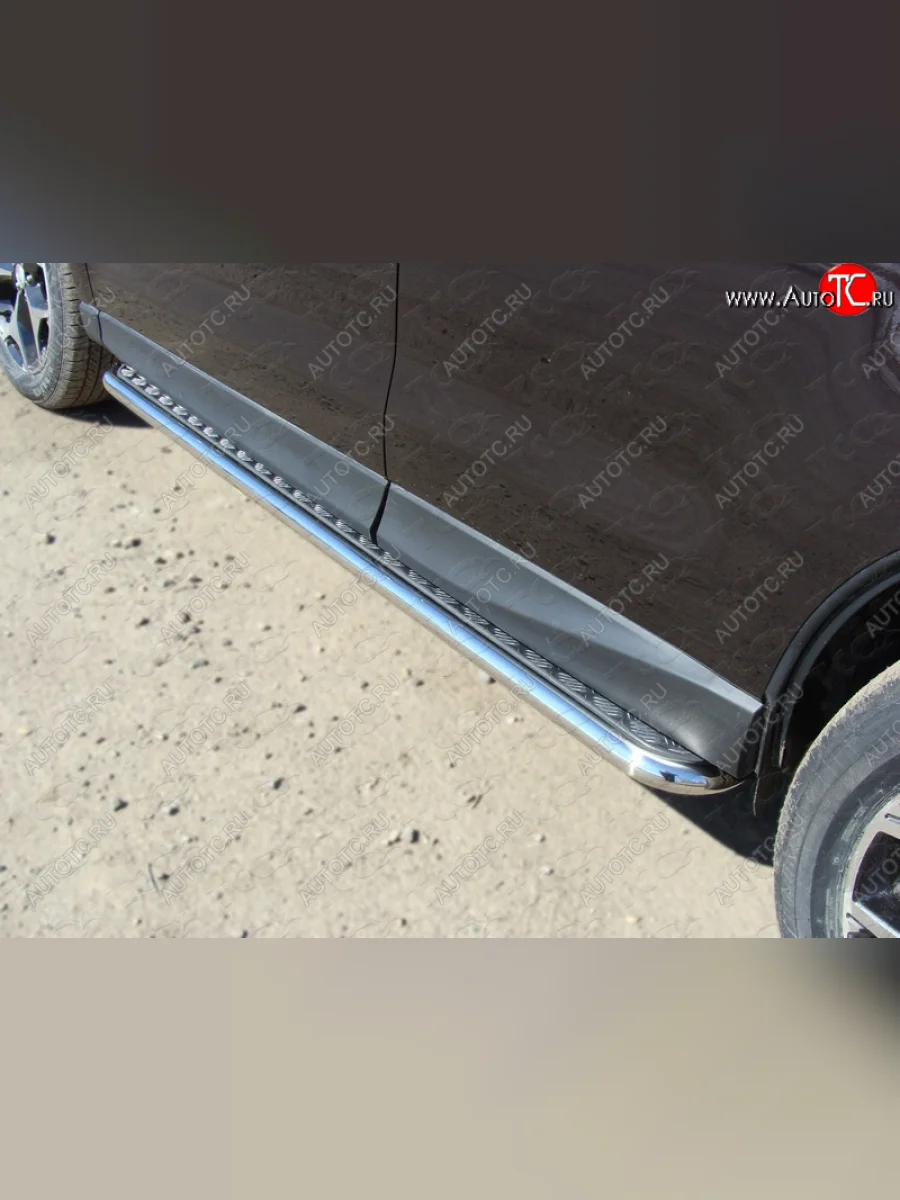Пороги с площадкой 42,4 мм ТСС Тюнинг Subaru Forester SJ дорестайлинг (2012-2016) (серый)  в Самаре Самарской области