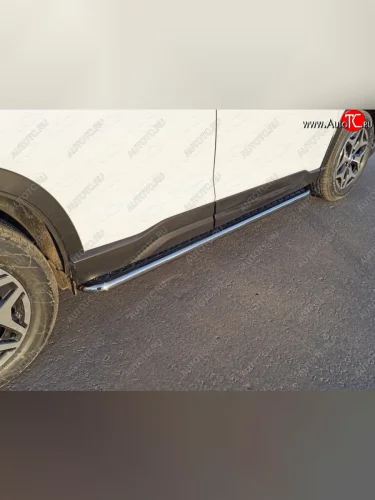 Пороги с площадкой 42,4 мм ТСС Тюнинг (серые) Subaru Forester SK/S14 дорестайлинг (2018-2021)