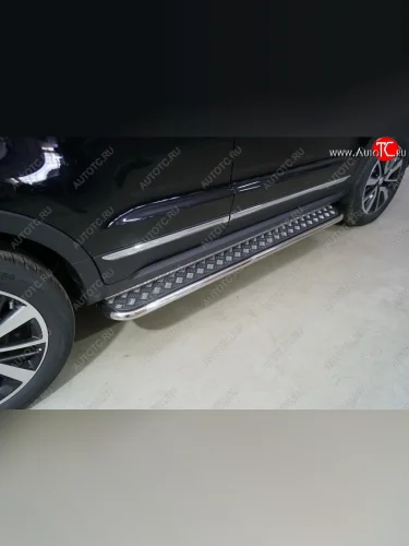 Пороги с площадкой 42,4 мм ТСС Тюнинг (серые) Changan CS55 рестайлинг (2018-2023)