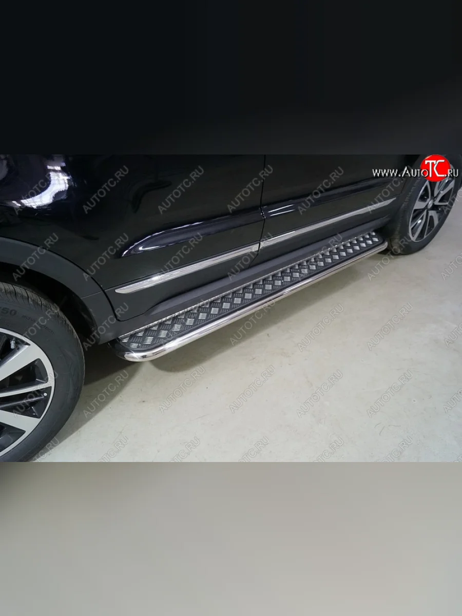 Пороги с площадкой 42,4 мм ТСС Тюнинг Changan CS55 дорестайлинг (2017-2018) (серые)  в Перми Пермском крае