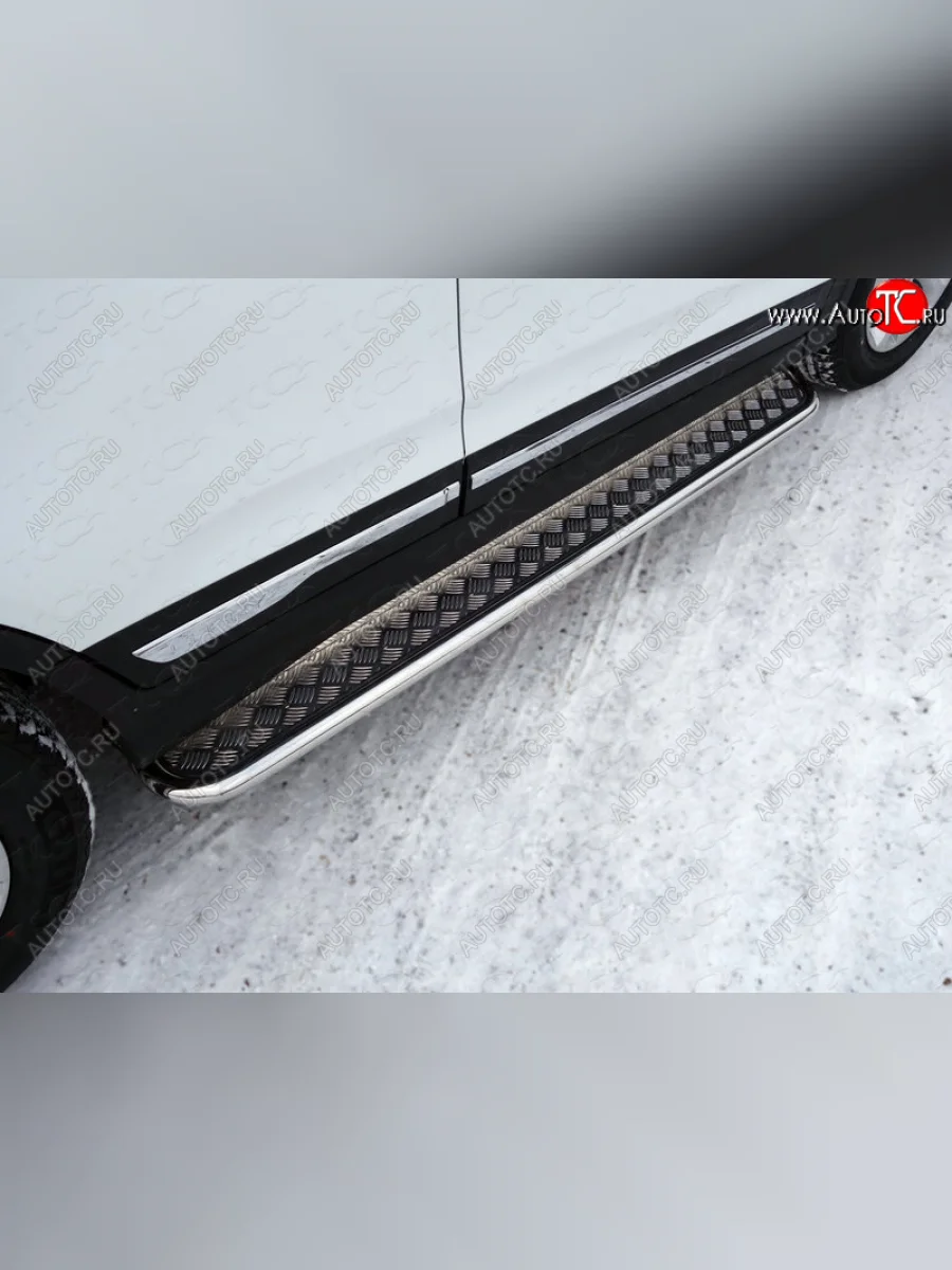 Пороги с площадкой 42,4 мм ТСС Тюнинг Chery Tiggo 5 (T21) дорестайлинг (2014-2017) (серые)  в Перми Пермском крае