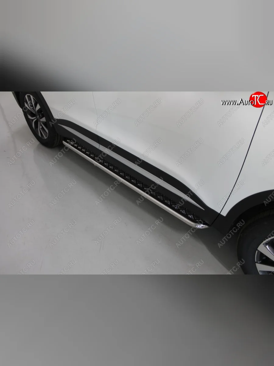 Пороги с площадкой 42,4 мм ТСС Тюнинг Chery Tiggo 7 PRO (2019-2025) (серые)  в Самаре Самарской области