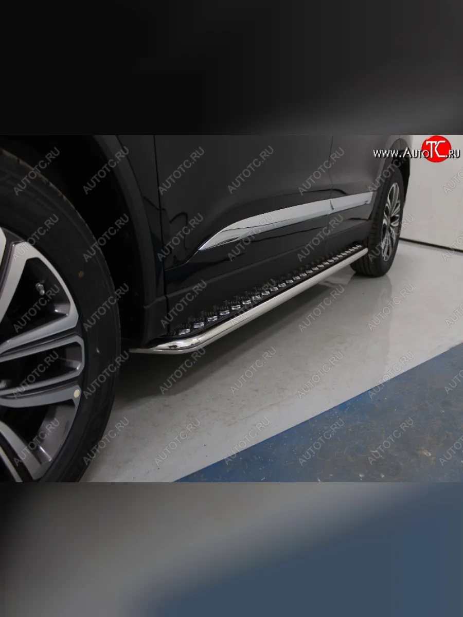 Пороги с площадкой 42,4 мм ТСС Тюнинг Chery Tiggo 8 1 T18 рестайлинг (2019-2023) (серые)  с доставкой в г. Пермь