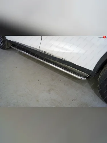 Пороги с площадкой 42,4 мм ТСС Тюнинг (серые) EXEED TXL 1-ый рестайлинг (2021-2025)