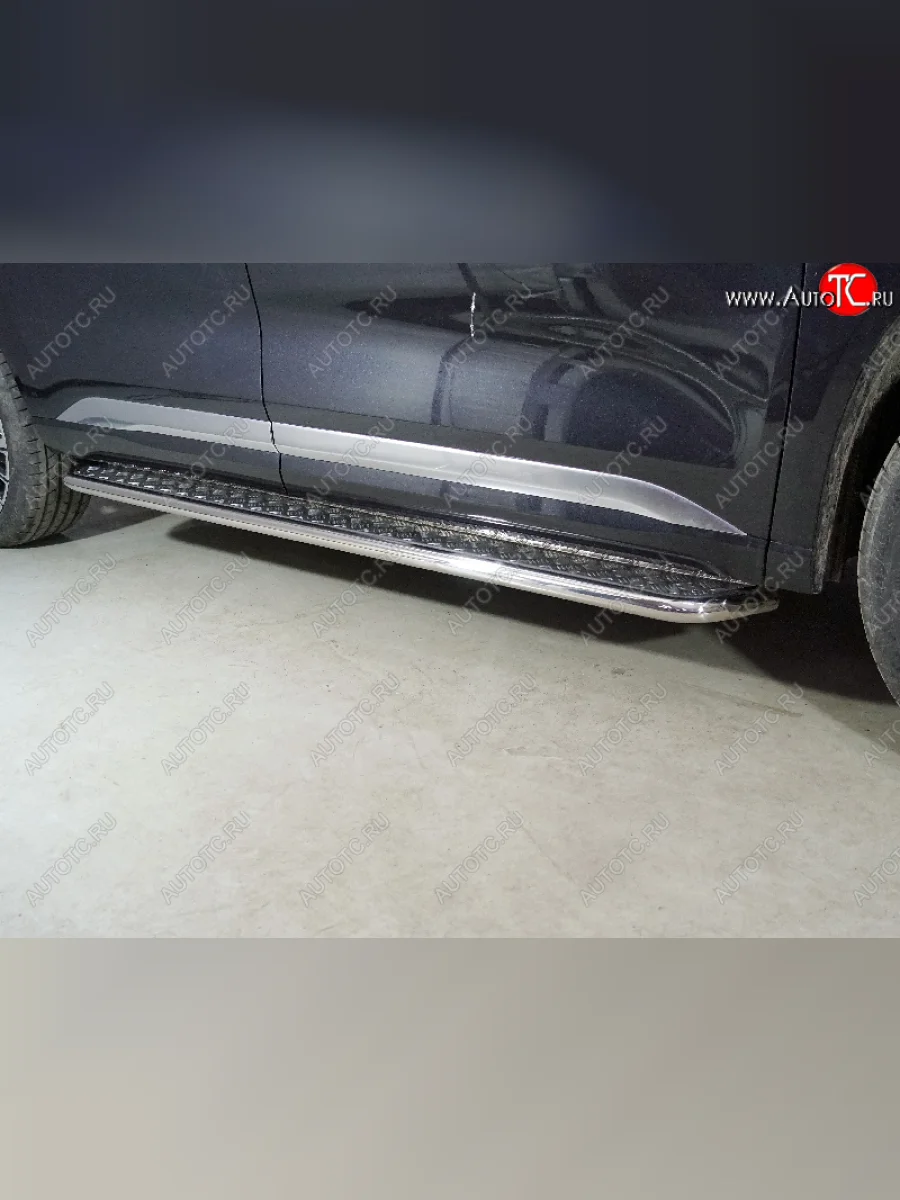 Пороги с площадкой 42,4 мм ТСС Тюнинг EXEED VX дорестайлинг (2020-2023) (серые)  в Самаре Самарской области