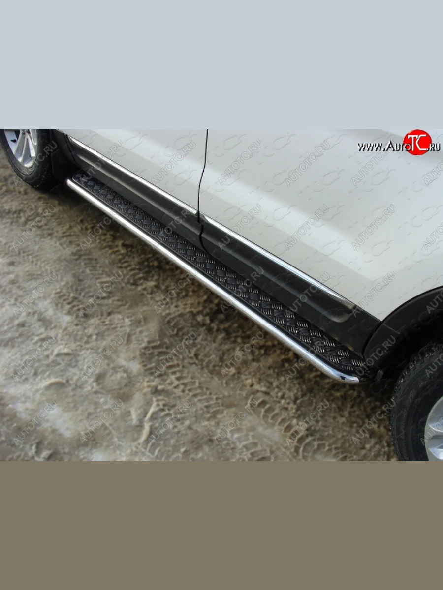 Пороги с площадкой 42,4 мм ТСС Тюнинг Ford Explorer U502 дорестайлинг (2010-2016) (серые)  в Самаре Самарской области