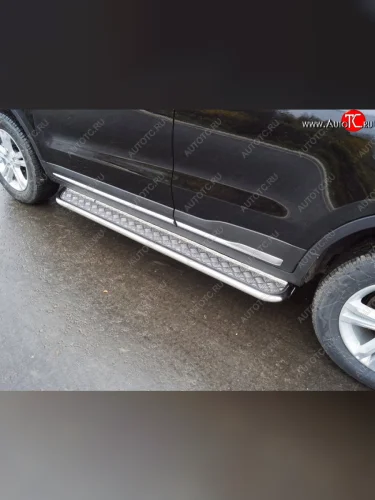 Пороги с площадкой (нержавейка, 42,4 мм) ТСС Тюнинг (лист алюминий) Geely Atlas NL3 (2016-2022)