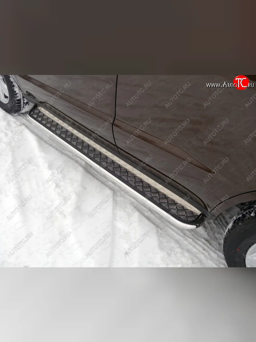 Пороги с площадкой 42,4 мм ТСС Тюнинг Geely Emgrand X7 дорестайлинг (2011-2015) (серые)  с доставкой в г. Керчь