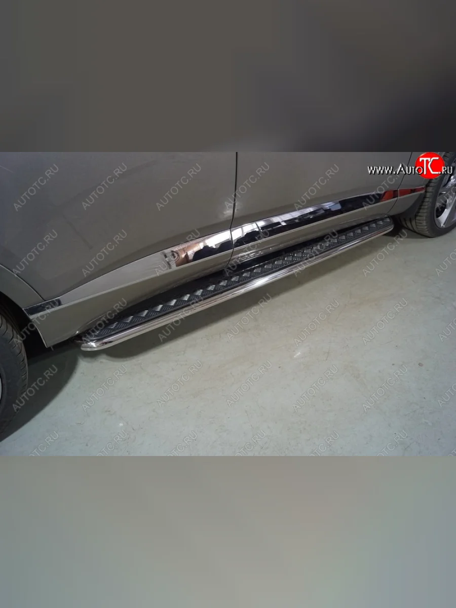 Пороги с площадкой 42,4 мм ТСС Тюнинг GENESIS GV80 1 JK1 дорестайлинг (2020-2022) (серые)  в Самаре Самарской области