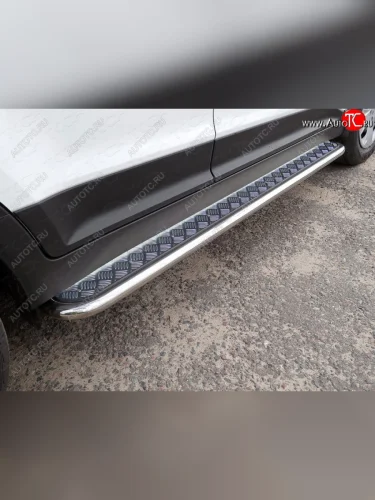 Пороги с площадкой 42,4 мм ТСС Тюнинг (серые) Hyundai Creta GS рестайлинг (2019-2021)