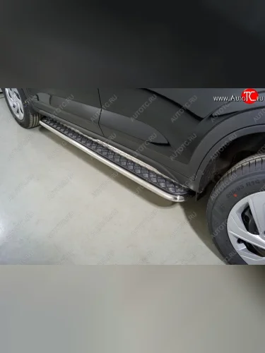 Пороги с площадкой 42,4 мм ТСС Тюнинг (серые) Hyundai Creta SU (2020-2022)