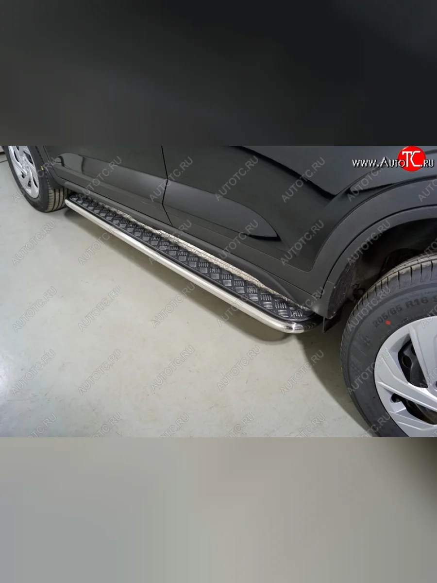 Пороги с площадкой 42,4 мм ТСС Тюнинг Hyundai Creta SU (2020-2022) (серые)  в Самаре Самарской области