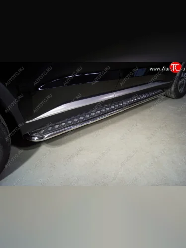 Пороги с площадкой 42,4 мм ТСС Тюнинг (серые) Hyundai Palisade LX2 (2018-2022)