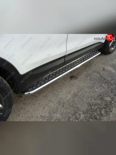 Пороги с площадкой 42,4 мм ТСС Тюнинг (серые) Hyundai Santa Fe DM рестайлинг (2015-2019)