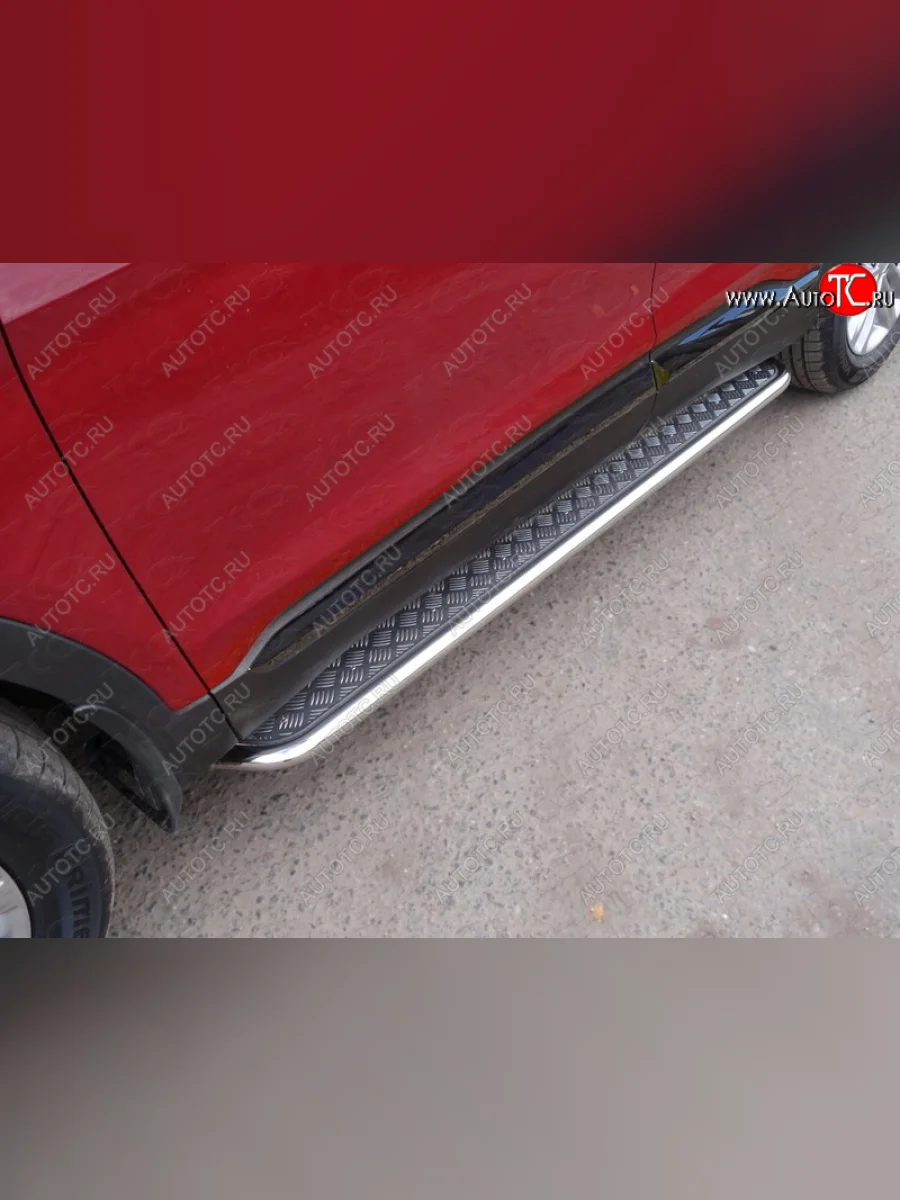 Пороги с площадкой 42,4 мм ТСС Тюнинг Hyundai Santa Fe TM дорестайлинг (2018-2021)  в Перми Пермском крае