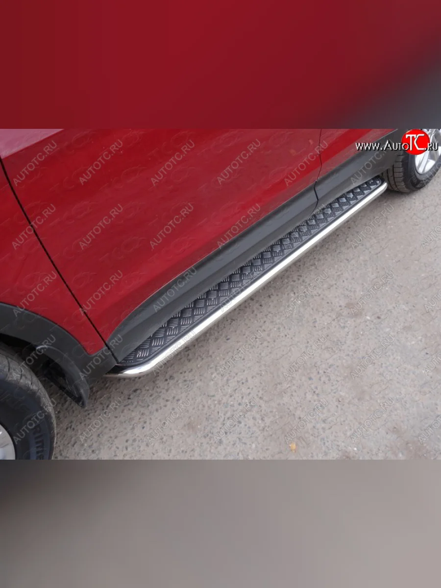 Пороги с площадкой 42,4 мм Premium ТСС Тюнинг Hyundai Santa Fe DM рестайлинг (2015-2019) (серые)  в Керчи Республика Крым