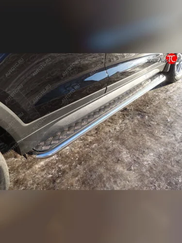 Пороги с площадкой 42,4 мм ТСС Тюнинг (серые) Hyundai Tucson TL рестайлинг (2018-2021)