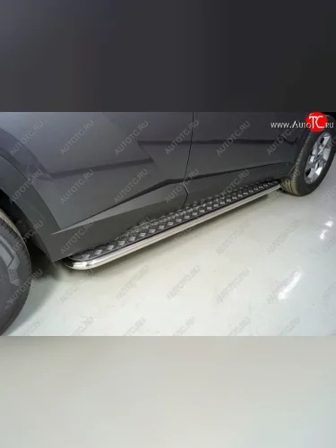 Пороги с площадкой 42,4 мм ТСС Тюнинг (серые) Hyundai Tucson NX4 (2020-2022)