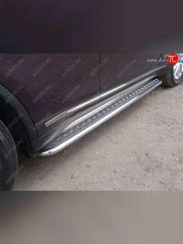 Пороги с площадкой 42,4 мм ТСС Тюнинг (серые) INFINITI QX70 S51 (2013-2020)