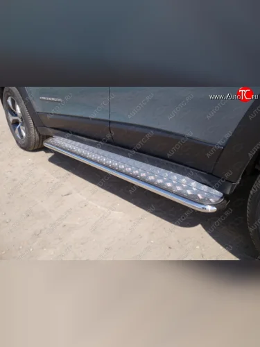 Пороги с площадкой (Trailhawk, нержавейка 42,4 мм) ТСС Тюнинг (Лист алюминий) Jeep Cherokee KL дорестайлинг (2014-2017)