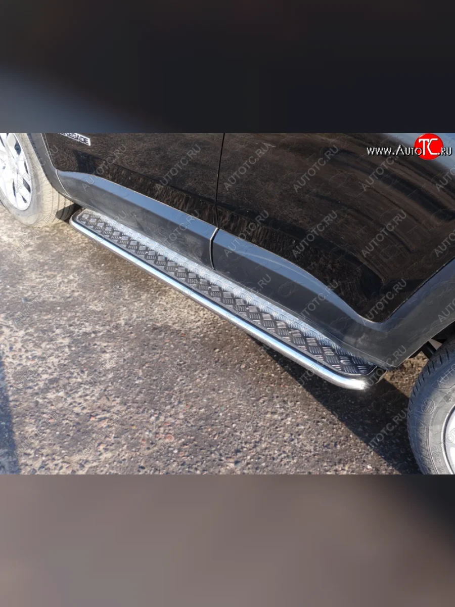 Пороги с площадкой 42,4 мм ТСС Тюнинг Jeep Renegade 1 BU дорестайлинг (2014-2020) (серые)  в Керчи Республика Крым